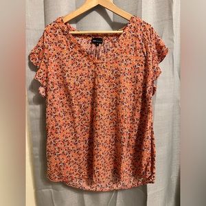 JNY Orange floral short sleeve blouse